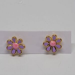 Gold, Pink and Purple Flower Earrings